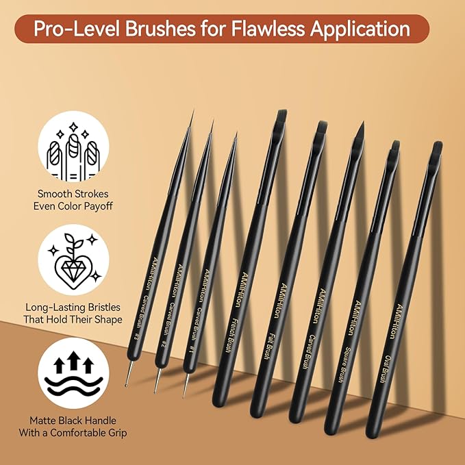 8PCS Nail Art Brushes for Builder Gel, Polygel & Polish – Flat, Round, Liner, French Tip & Detail Brushes for 3D Acrylic Flowers – Professional Nail Painting & Design Tools-Velvo Beauty