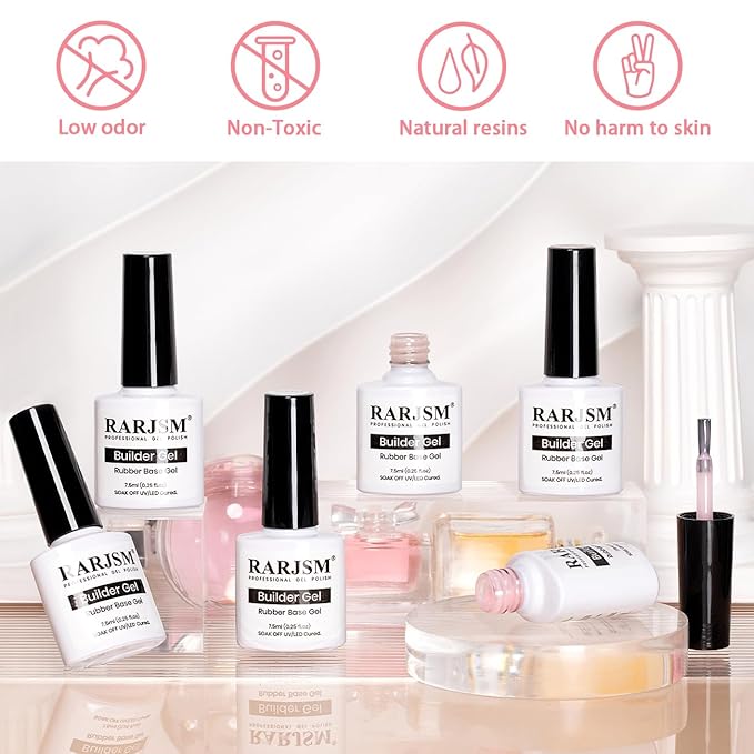 RARJSM Nude Rubber Base Gel Nail Polish Set Clear Sheer Milky White Opaque Pink Builder Base Gel in a Bottle Hard Extension Gel Skin Tone 6 Netural Colors Cured for Nails at Home Salon DIY Beginner-Velvo Beauty