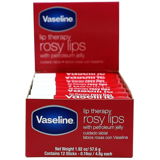 Vaseline Lip Rosy, Fast-Acting Nourishment, Ideal for Chapped, Dry, Cracked, or Damaged Lips, Lip Balm,12 Sticks, 1 Box-Velvo Beauty