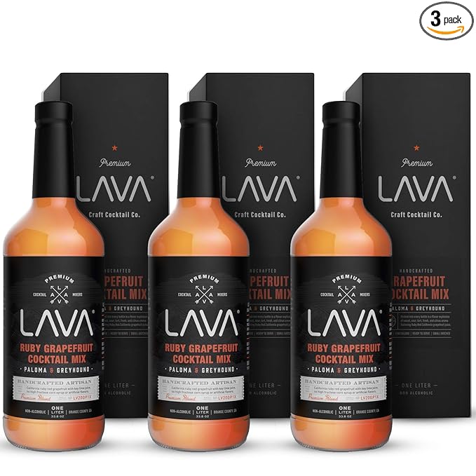 (3 Pack) LAVA Premium Skinny Paloma Mix Craft Cocktail Mixer, Ruby Red Grapefruit Juice, Key Lime Juice, Low Calorie, Ready to Use, No Artificial Sweeteners, Greyhound, Margarita-Velvo Beauty