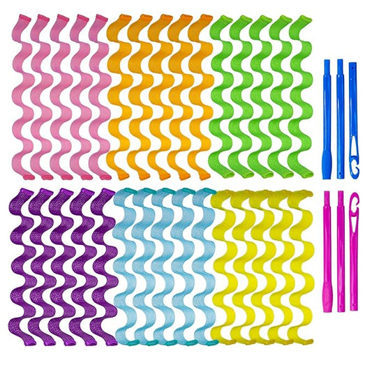 30pcs Wave Curlers Rollers Kit with Styling Hooks, Heatless Spiral Curls for Medium and Long Hair 17.8(45 cm)-Velvo Beauty