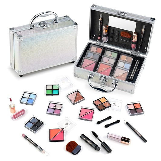 Color Nymph Beginner Makeup Kits For Teens With Train Case Included Full Makeup Kit Eyeshadow Palette Blushes Bronzer Highlighter Lipstick Brushes Mirror (White)-Velvo Beauty