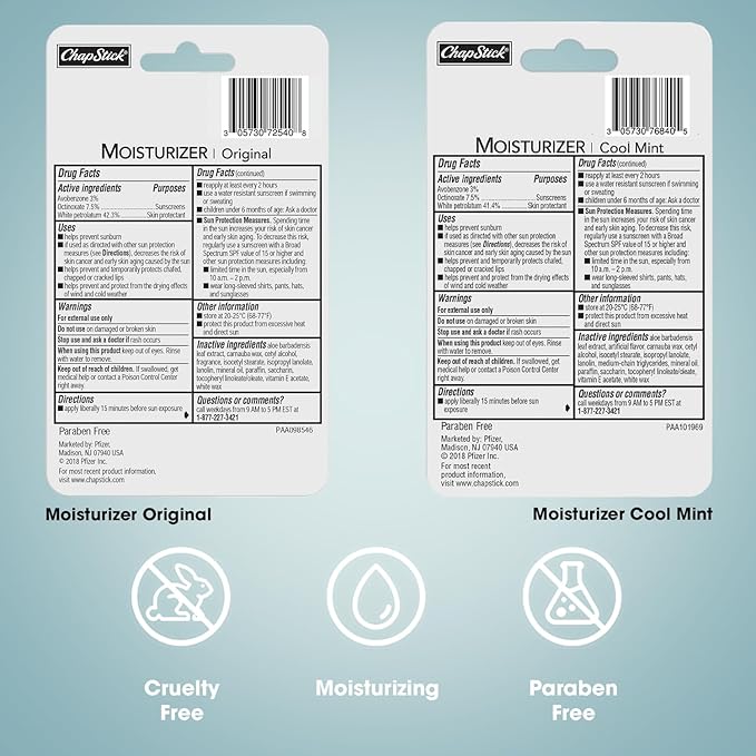 ChapStick Moisturizer 2-in-1 Lipcare 6-Pack (3 Original, 3 Cool Mint) – 8-Hour Lip Balm with Broad Spectrum SPF, Aloe & Vitamin E, 0.15 Ea-Velvo Beauty