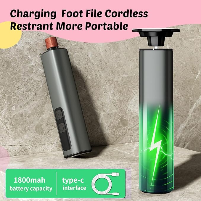 Electric Foot Callus Remover & Nail File - Electric Callus Remover for Feet, 9 Adjustable Speeds, 1800mAh Rechargeable, Portable Aluminum Body w/Type-C Charging for Home & Travel (Black)-Velvo Beauty