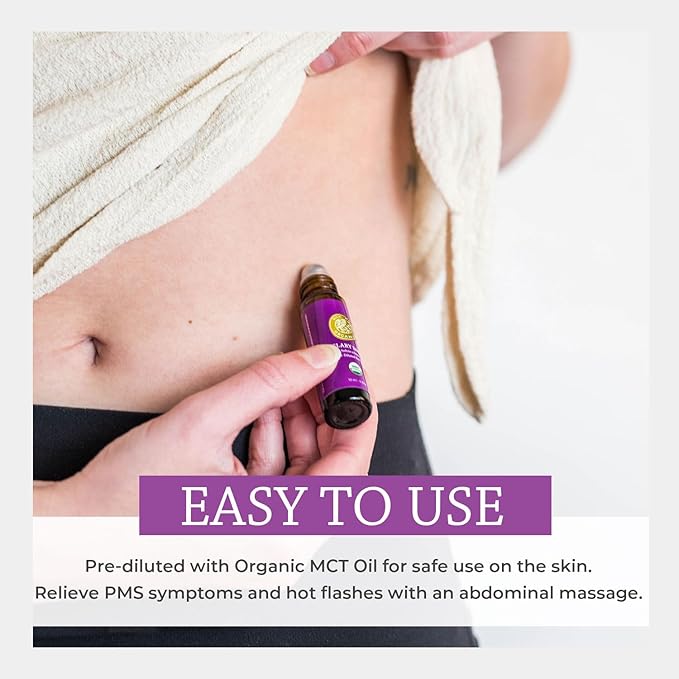 Silk Road Organic Clary Sage Essential Oil Roll On, 100% Pure USDA Certified Aromatherapy for PMS, Stress & Mental Clarity - 10 ml Roller - Always Pure, Always Organic-Velvo Beauty