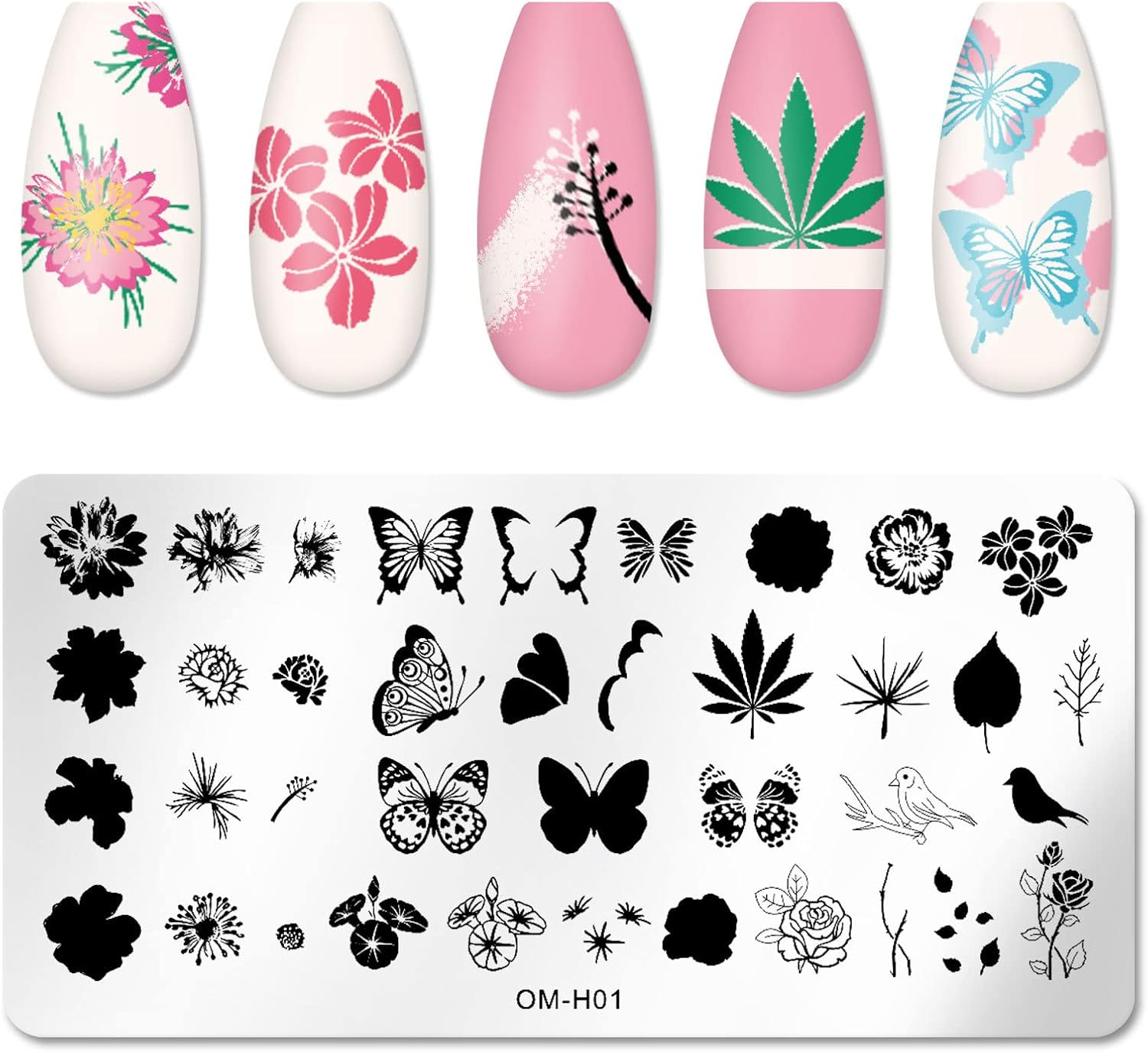6pcs Nail Art Stamping Plates Set Manicuring Accessories Butterfly Leaves Flowers Fruits Geometry Heart Love Image Template for DIY Tips Decoration-Velvo Beauty