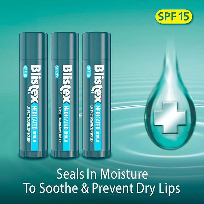 Blistex Medicated Lip Balm, 0.15 Ounce, 3 Count (Pack of 2) Prevent Dryness & Chapping, SPF 15 Sun Protection, Seals in Moisture, Hydrating Lip Balm, Easy Glide Formula for Full Coverage-Velvo Beauty