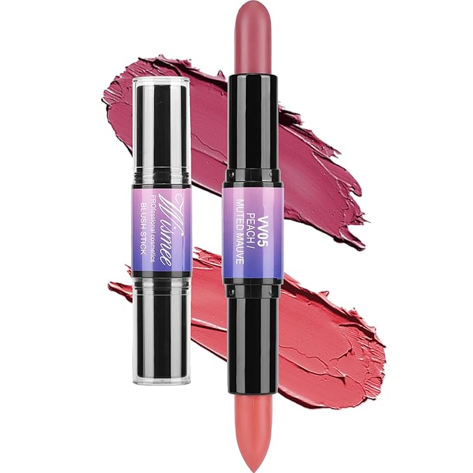 Dual-Ended Cream Blush Stick,Cream Blush Makeup Stick,Buildable Blush Stick for Cheeks Long Wearing,Easy Application,Lightweight Multi Stick,Plum & Peach-Velvo Beauty