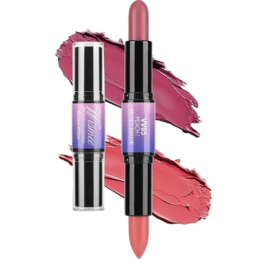 Dual-Ended Cream Blush Stick,Cream Blush Makeup Stick,Buildable Blush Stick for Cheeks Long Wearing,Easy Application,Lightweight Multi Stick,Plum & Peach-Velvo Beauty