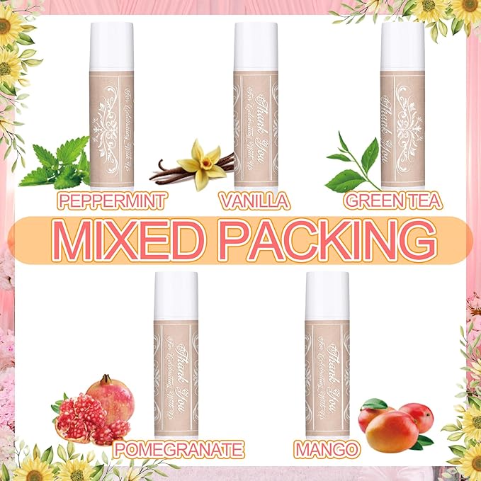 Dunzy 50 Pcs Thank You Gift Lip Balm Bulk Baby Shower Party Favors Bridal Shower Favor Lip Care with Assorted Fruit Flavors Thank You Lipstick for Guest Basket Gift Stuffer (Vintage)-Velvo Beauty