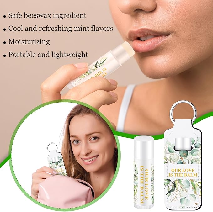 18 Sets Baby Shower Bridal Shower Favors for Guests Bulk Lip Balm and Lipstick Holder Keychains Set Baby Shower Bridal Shower Goodies Bags Thank You Gifts for Guests(Eucalyptus Wedding)-Velvo Beauty