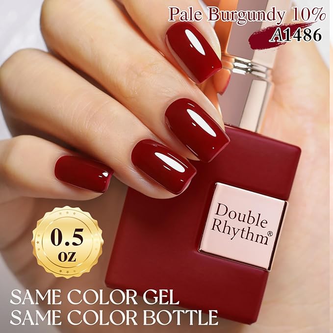 Double Rhythm Translucent Gel Polish Sheer Neutral Natural Light Milky Same Color Same Bottle 15ML Jelly UV Nail Polish Nail Art DIY at Home (Pale Burgundy-A1486)-Velvo Beauty