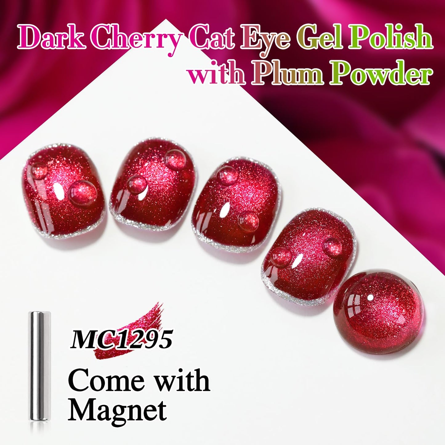 Double Rhythm 15ML Ice Glass Cat Eye Gel Polish with Magnet Holographic Glitter Shimmer Translucent Sheer Color Salon Soak Off Magnetic Nail at Home (Dark Cherry-MC1295)-Velvo Beauty
