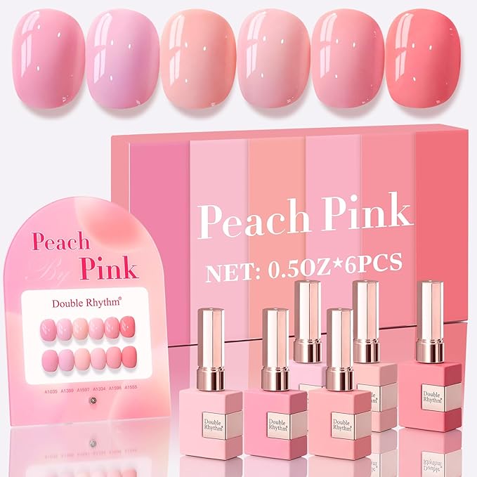 Double Rhythm 6 Pcs 15 ML Gel Polish Set Same Color Same Bottle Soak Off Gel Polish Kit Nail Art Manicure Salon DIY at Home for Women (Light Pale Peach Pink Orange Rose-T6-19)-Velvo Beauty