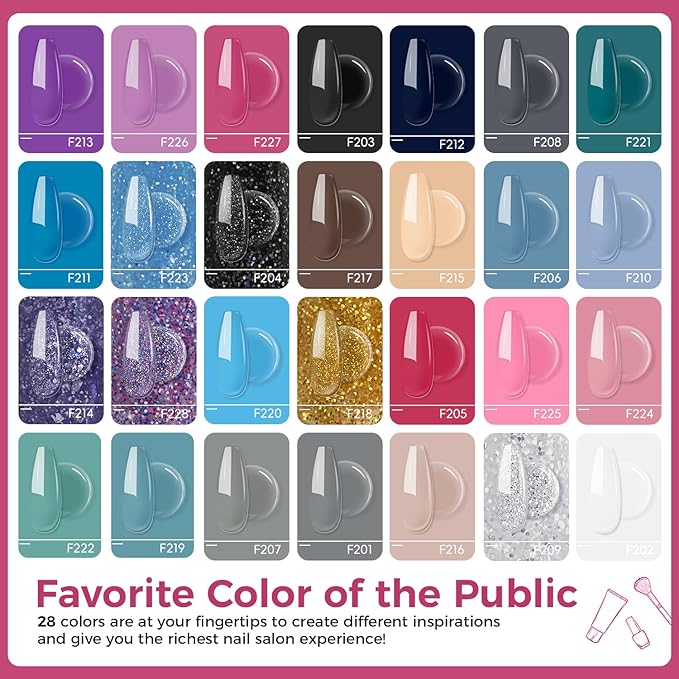 JEWHITENY 28 Colors Poly Nail Gel Kit with Base Top Coat Purple Blue Yellow Nude Pink Glitter Shades Quick-Dry for Beginners DIY Need U V Lamp Curing-Velvo Beauty