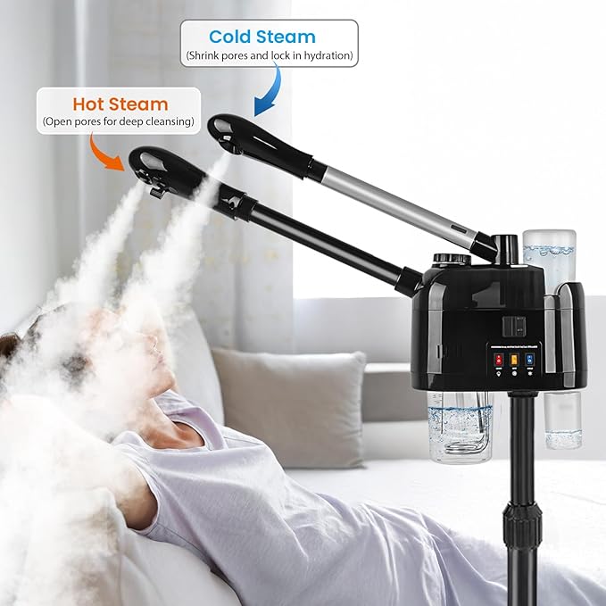 Hot and Cold Facial Steamer Professional Facial Steamer on Wheels for Esthetician Facial Deep Cleaning-Velvo Beauty