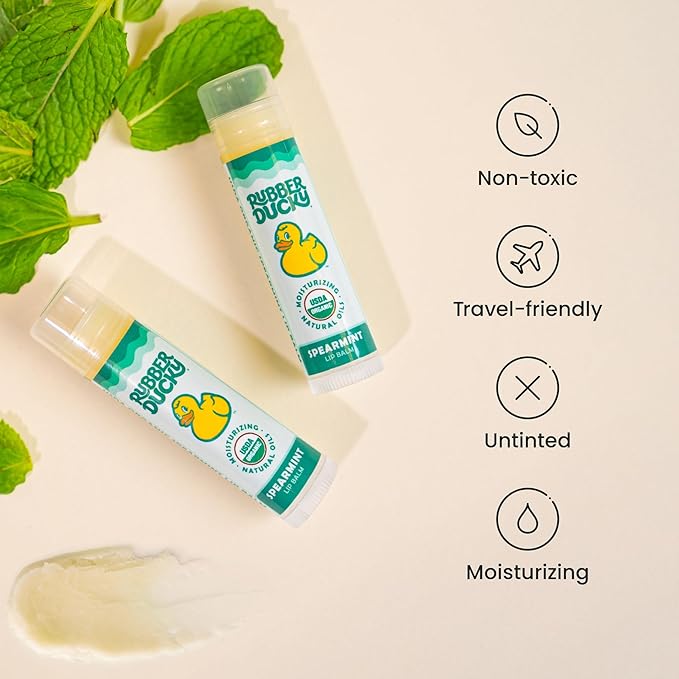Rubber Ducky Sunscreen - Organic Lip Balm for Women, All Natural Stick with Vitamin E - Moisturizing & Hydrating Lip Balm for Dry Lips - Untinted and Non-Toxic Lip Care - Spearmint, 3 Pack-Velvo Beauty