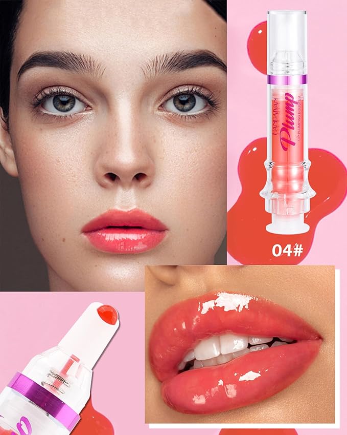 Spicy Lip Plumping Booster,Plumping Lip Oil with Chili Extract, High-Shine Smooth Fuller Lips, Hydrating & Volumizes Lip Glaze, Plump and Pout Lip Plumper Lipstick, Christmas Makeup Gift for Women-04#-Velvo Beauty