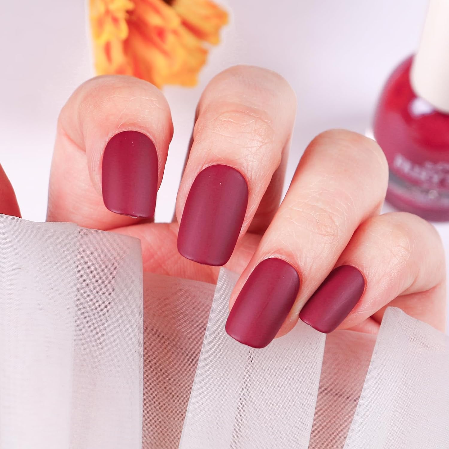 Matte Nail Polish Air Dry Nail Lacquer for Nail Art Varnish, Mist Effect Matte Finish Velvet Nail Polish, 0.35 fl oz (Wine Red-04, 10 ML)-Velvo Beauty