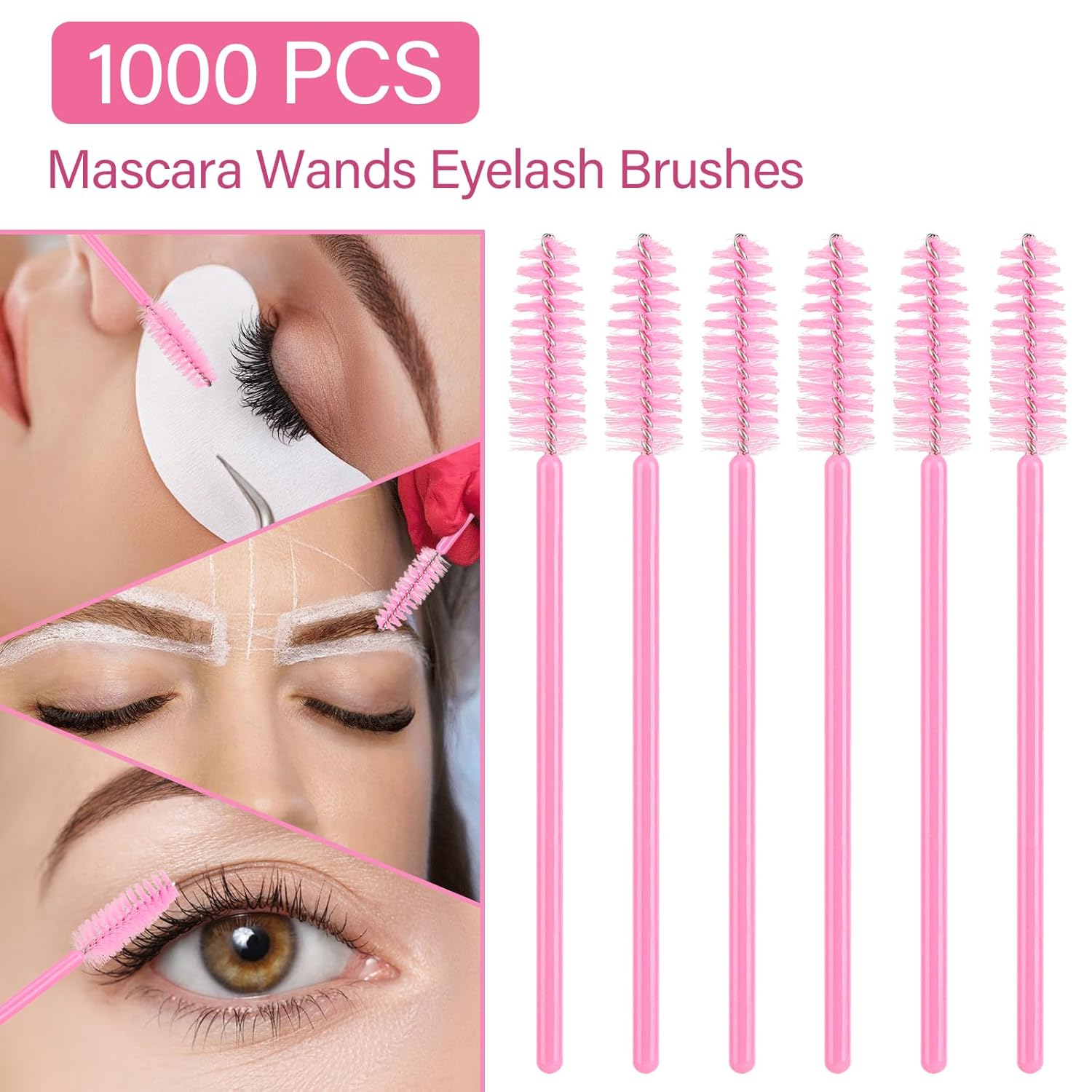 1000 Disposable Mascara Wands Eyelash Brushes Spoolies for Eyebrow Eye Lash Extension Pink-Velvo Beauty