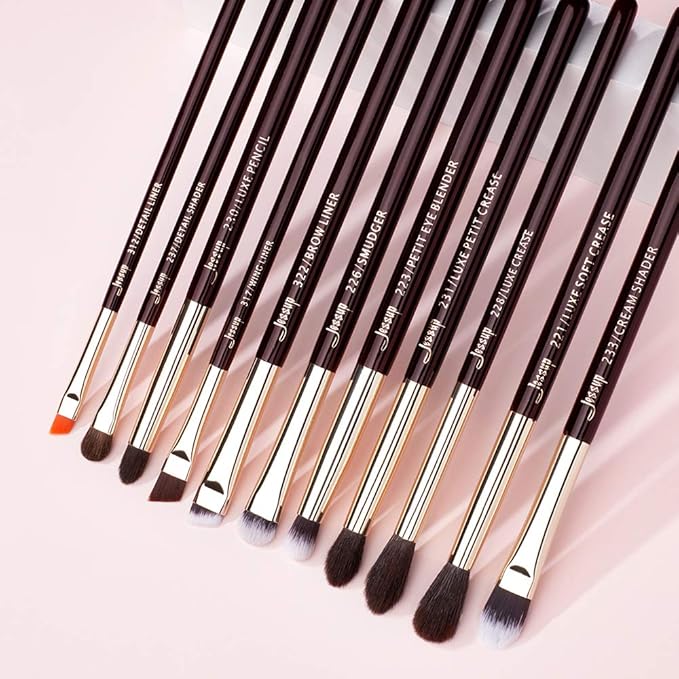 Jessup Professional Eye Makeup Brushes Set Natural-Synthetic 15pcs for Eyeshadow Blending Concealer Eyeliner Eyebrow, Zinfandel T284-Velvo Beauty