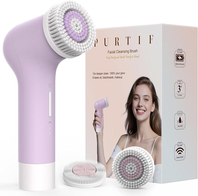 Electric Facial Cleansing Brush - Rechargeable Silicone Face Scrubber exfoliator,Face Pore Cleansing Brush,3 Speeds,Waterproof, Exfoliating & Massage,for Women & Men.for Face Skin Issues,Purple-Velvo Beauty