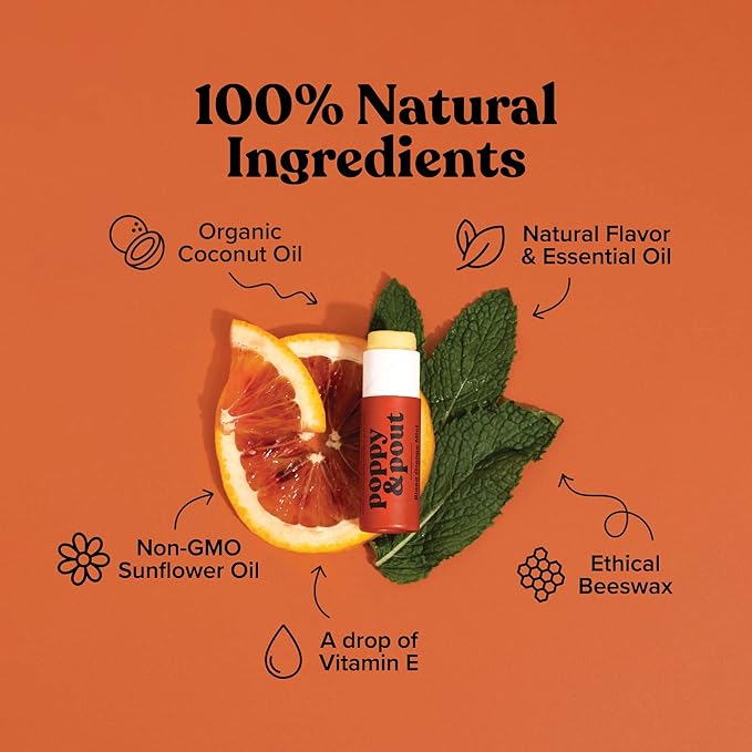 Poppy & Pout Blood Orange Mint Jumbo Lip Balm | All Natural Lip Balms & Moisturizers | Hydrates with Beeswax, Vitamin E, Organic Coconut Oil | Cruelty-Free | Lip Balm in Recyclable Cardboard Tube-Velvo Beauty