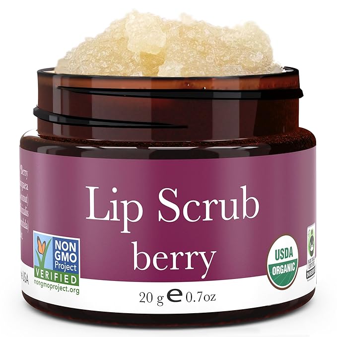 Organic Lip Scrub Berry - USA Made Exfoliating Lip Scrub with Natural & Organic Ingredients, Moisturizing Lip Exfoliator Scrub for Dry Lips, Lip Scrubber Exfoliator & Sugar Scrub for Smooth Lips-Velvo Beauty