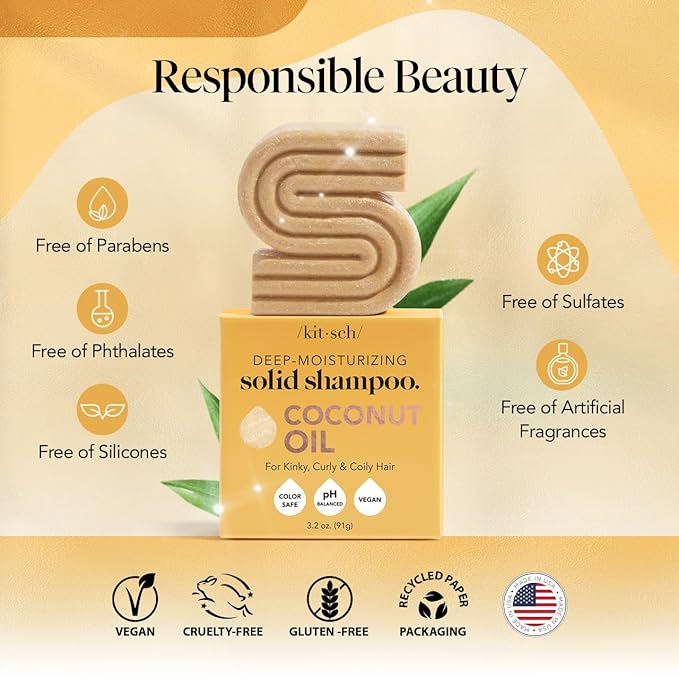 Kitsch Coconut Oil Shampoo Bar - Hydrate & Soften Dry Damaged Hair - Deep Moisturizing Curly Hair Shampoo - Safe Shampoo for Color Treated Hair - Silicone, Paraben & Sulfate Free - 3.2 oz-Velvo Beauty