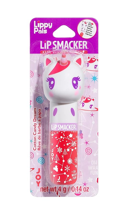 Lip Smacker Lippy Pals Unicorn Holiday, Flavored Moisturizing & Smoothing Soft Shine Lip Balm, Hydrating & Protecting Fun Tasty Flavors, Cruelty-Free & Vegan - Cotton Candy Dream-Velvo Beauty