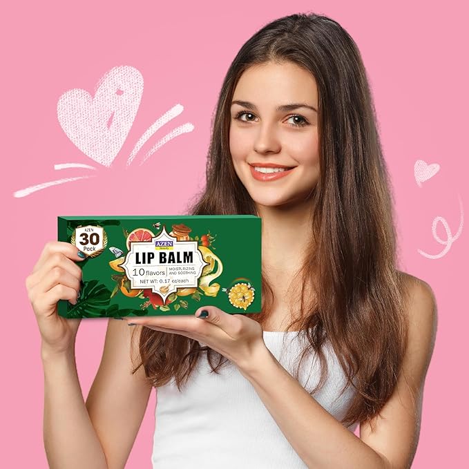 AZEN 30 Pack Lip Balm, Natural Lip Balm Bulk, Lip Care Product, Moisturizing Lip Balm for dry cracked lips - 10 Flavors-Velvo Beauty