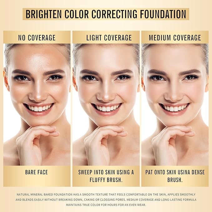 KIMUSE Lighting Glow Baked Foundation, Brighten Color, Color Corrector, Buildable Coverage, Lightweight Powder Foundation, Radiant Natural Finish-Velvo Beauty