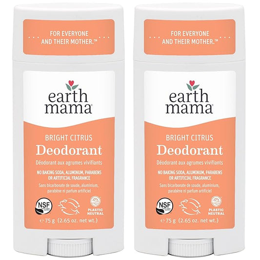 Earth Mama Bright Citrus Deodorant | Safe for Sensitive Skin, Pregnancy and Breastfeeding, Contains Organic Grapefruit and Calendula, No Baking Soda or Aluminum, 2.65-Ounce (2-Pack)-Velvo Beauty