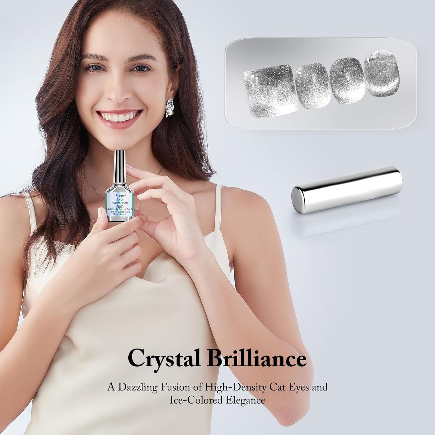 Cat Eye Gel Nail Polish with Magnet Stick, 15ml Glitter Holographic Nail Polish, Magnetic Effect Gel for Home DIY Manicure Gift, Ethereal Gray-Velvo Beauty