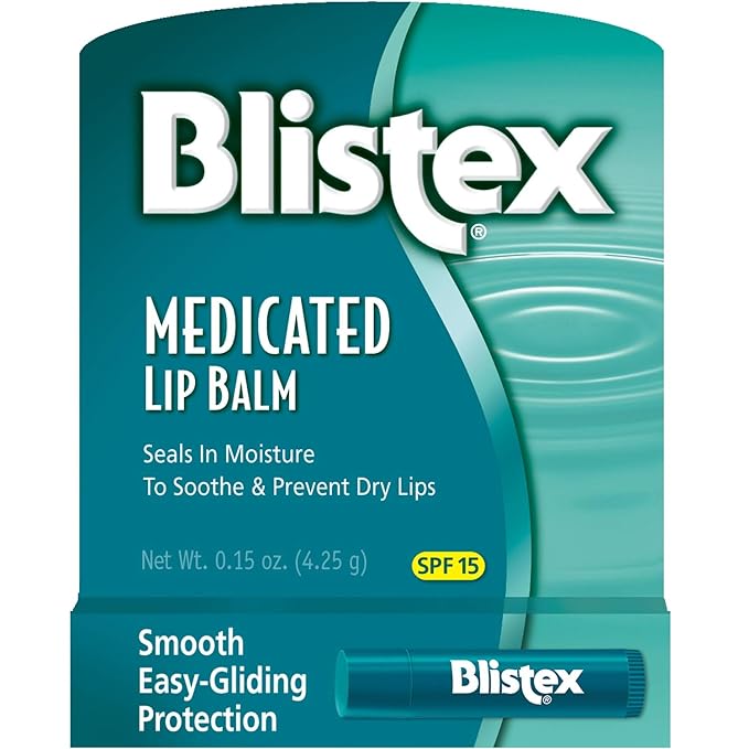 Blistex Medicated Lip Balm with SPF 15 for Dryness, Chapping and Soothes Irritated Lips,0.15 Ounce (Pack of 8)-Velvo Beauty