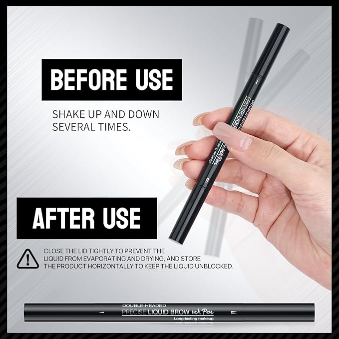 Microblading Eyebrow Pen, Curved Eyebrow Pencil 2-in-1 Dual-Ended Eyebrow Pencil 2-Fork-Tip and Single Tip Creates Natural Eyebrows Waterproof Long-lasting(Black)-Velvo Beauty