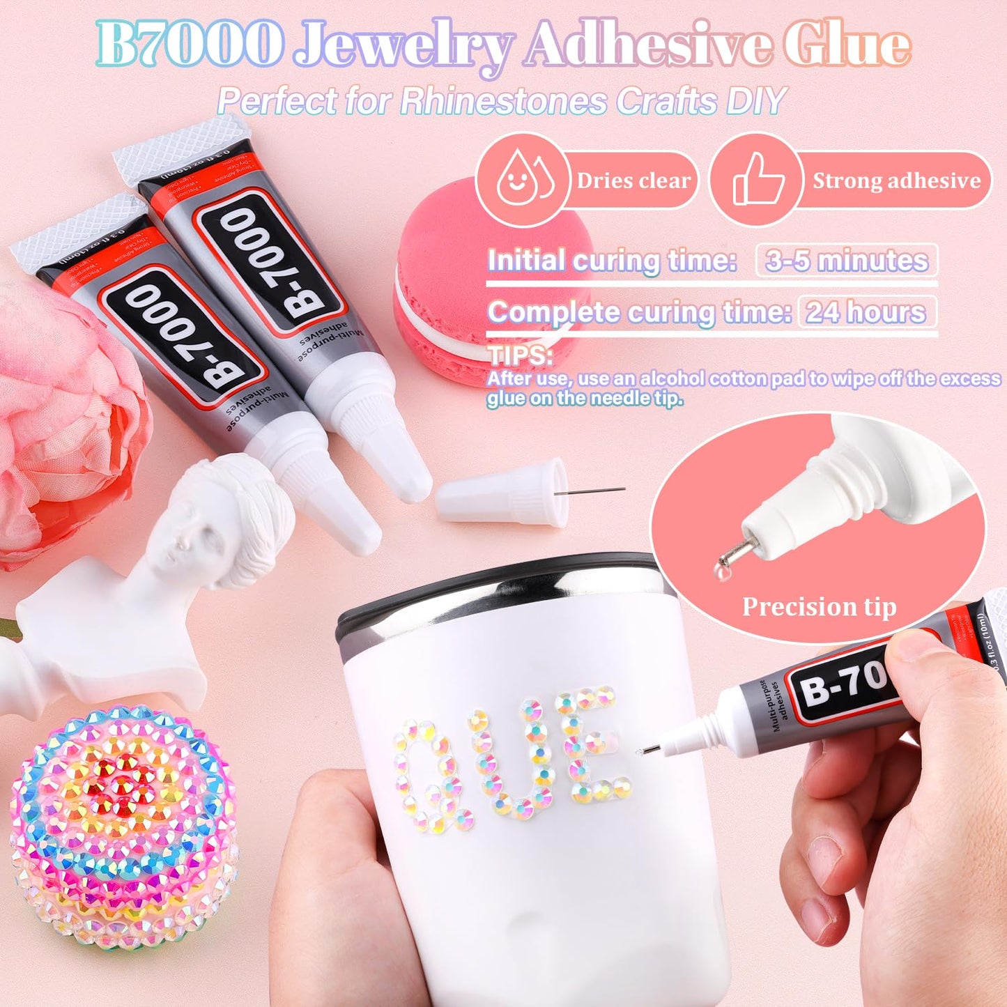 25000Pcs Resin Rhinestones with B7000 Jewelry Glue for Crafting, Transparent AB 2-6mm Non Hotfix Flatback Gems, Bedazzling Crystal for DIY Crafts Clothing Tumblers Mugs Shoes Fabric Decor Nail Art-Velvo Beauty