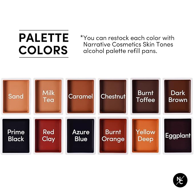12 Color Dark Flesh Tone Alcohol Activated Makeup Palette Kit - Includes Alcohol Activator and Moisturizing Remover - Waterproof Makeup for Professional Makeup Artists-Velvo Beauty