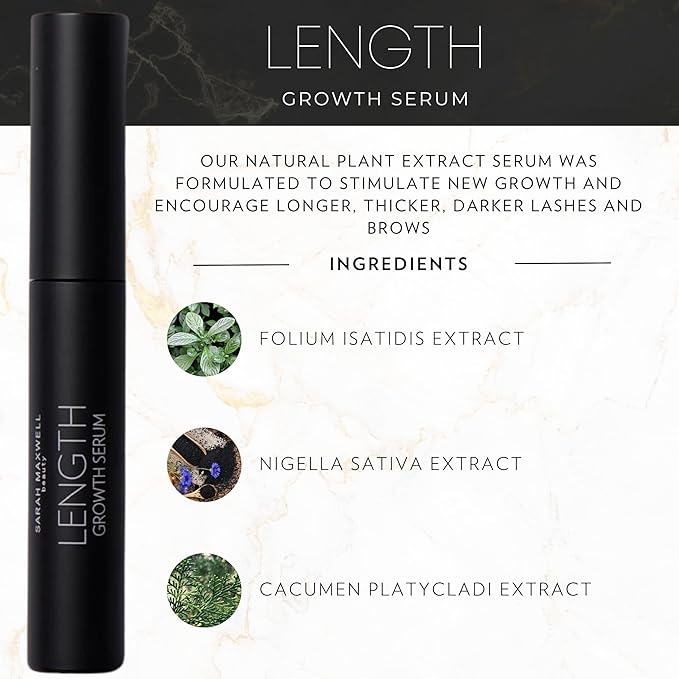 Sarah Maxwell Beauty - LENGTH Growth Serum for Eyelash & Brow Boost, Vegan, Paraben-Free, Cruelty-Free – Enhance Lashes & Brows, Clean Beauty Lash Treatment (0.17 fl oz | 5 mL)-Velvo Beauty
