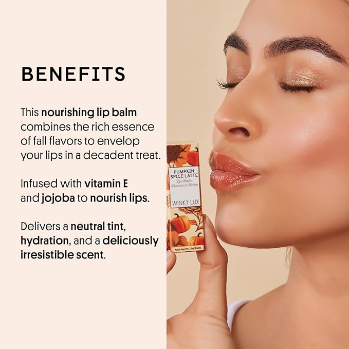 Winky Lux Pumpkin Spice Latte Tri-Color Tinted Lip Balm – Hydrating Balm, Sheer Pink Tint, Lip Care with Jojoba Oil & Vitamin E, Moisturizes & Softens Dry Lips, Buttery Soft with Pumpkin Spice Scent-Velvo Beauty