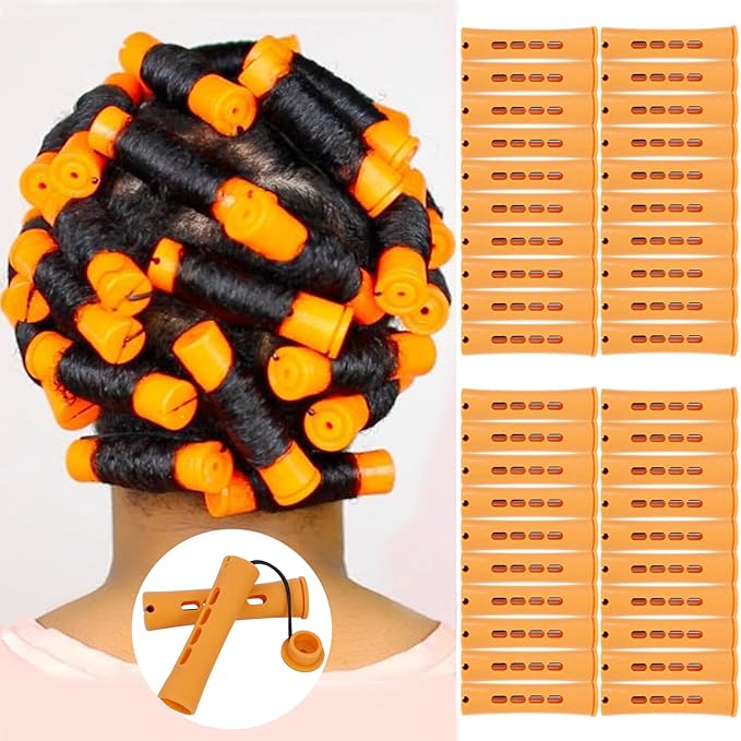 40pcs Cold Wave Perm Rods Set for Women's Long & Short Natural Hair - Plastic Orange Rollers for Curling and DIY Hairdressing-Velvo Beauty