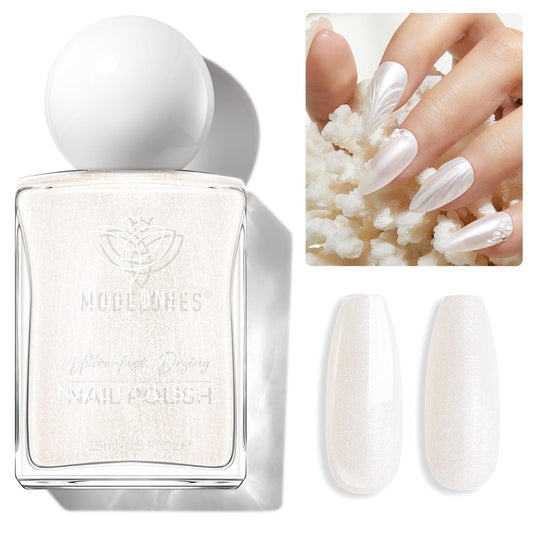 modelones Pearl White Nail Polish, Shimmer Glitter White 15 ml Quick Dry Nail Lacquer Strengthener Long Last Shine Fingernail Toe Nail Art DIY Home Travel Manicure Gift for Women Girls 0.5 Fl Oz-Velvo Beauty