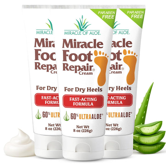 Miracle Foot Repair Cream (8 oz / 3-Pack) Repairs Dry Cracked Heels and Feet, 60% Pure UltraAloe Moisturizes, Softens, and Repairs-Velvo Beauty