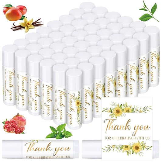 Dunzy 50 Pcs Thank You Gift Lip Balm Bulk Baby Shower Party Favors Bridal Shower Favor Lip Care with Assorted Fruit Flavors Thank You Lipstick for Guest Basket Gift Stuffer (Sunflower)-Velvo Beauty
