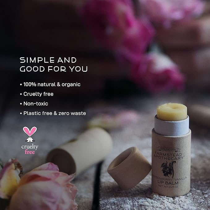Farmstead Apothecary 100% Natural Lip Balm with Organic Beeswax, Organic Shea Butter & Organic Coconut Oil, Boysenberry Vanilla 0.2oz (Pack of 2)-Velvo Beauty