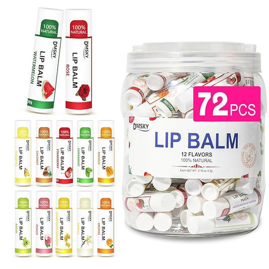 DMSKY Lip Balm Bulk 72 Pack, Lip Balm Hydrating with Vitamin E and Coconut Oil 12 Flavors, Lip Moisturizer Treatment - Party Favors Bulk Gift-Velvo Beauty