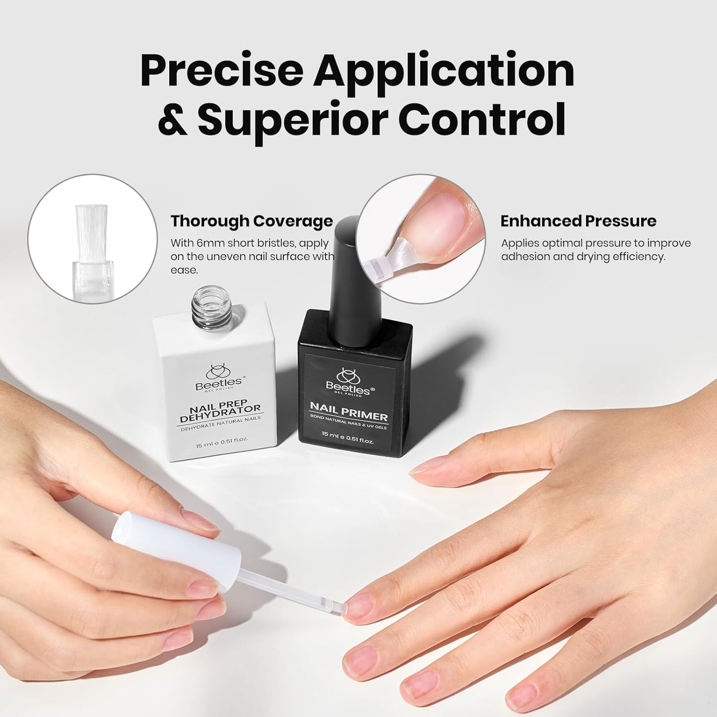 Beetles 4Pcs Gel Top Coat and Base Coat with Nail Dehydrator and Primer Set - Acid-Free & Hema-Free Nail Bond for Gel Polish & Acrylic Nails, Long-Lasting for Professional Manicure Prep Kit-Velvo Beauty