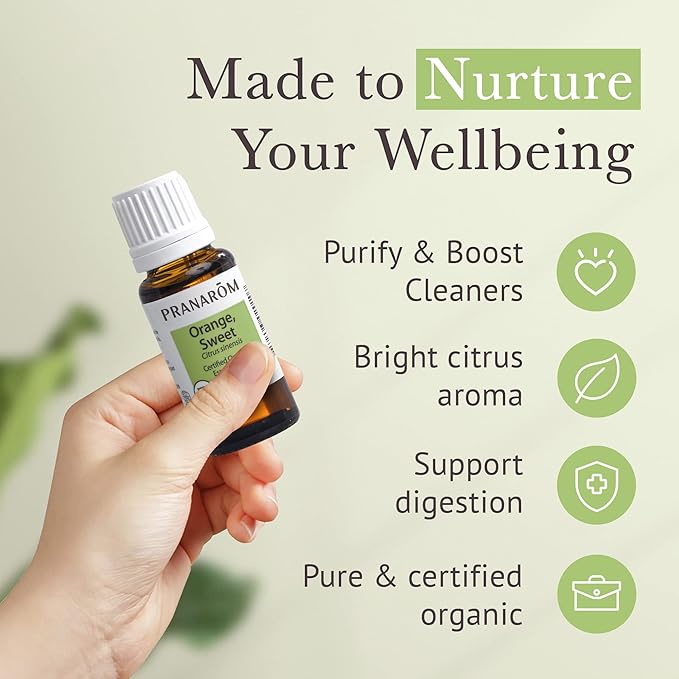 Pranarom USDA Certified Organic Sweet Orange Essential Oil (15ml), 100% Pure Undiluted Therapeutic Grade from Mexico for Aromatherapy, Diffuser, Citrus Scent, Soothing, DIY Cleaning-Velvo Beauty