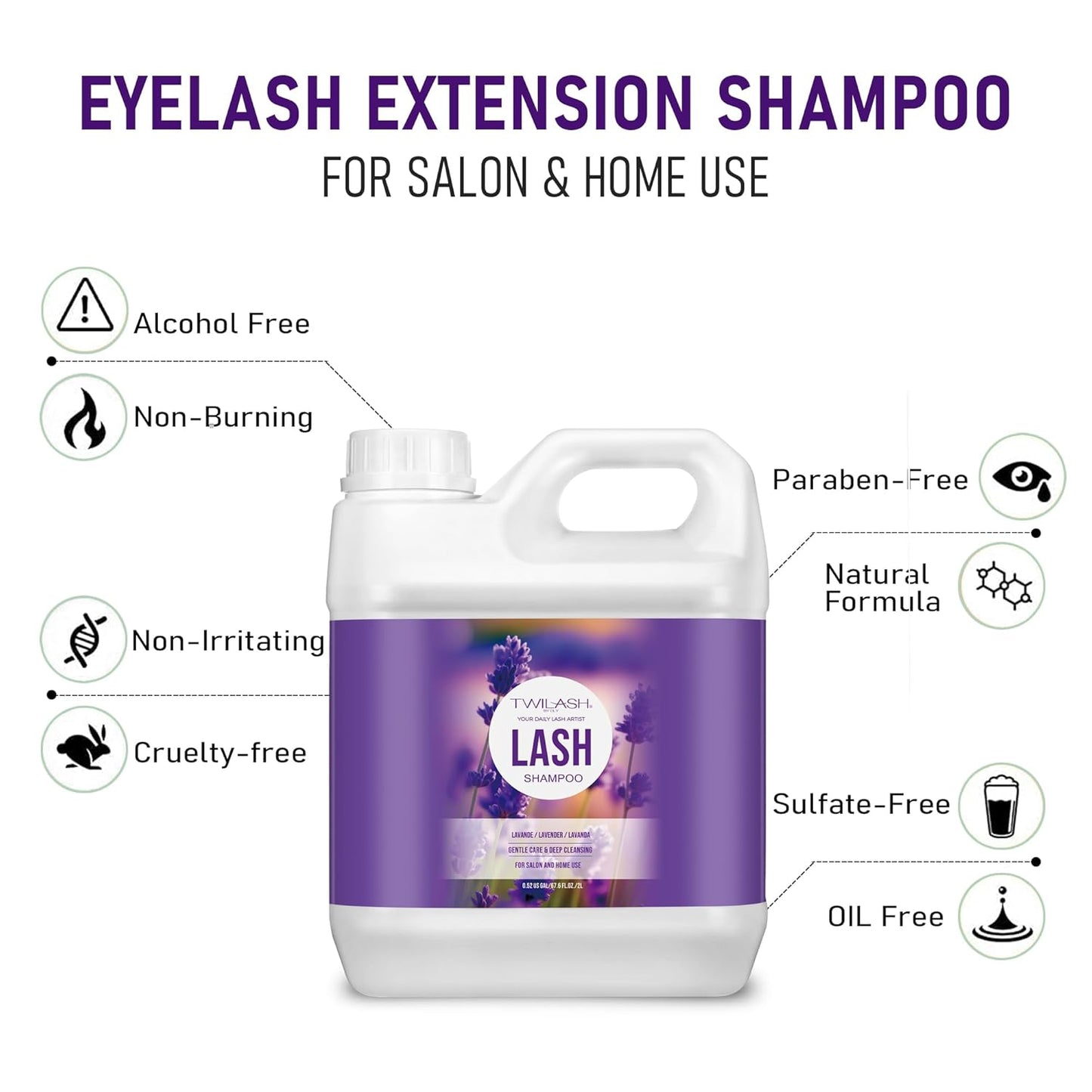 Lash Shampoo Bulk, Eyelash Cleanser for Extensions 2 Liters, Safe Makeup Remover, Non-irritating or Burning Eyelid Foaming Cleanser for Professional Salon and Home Use (Lavender-2L)-Velvo Beauty