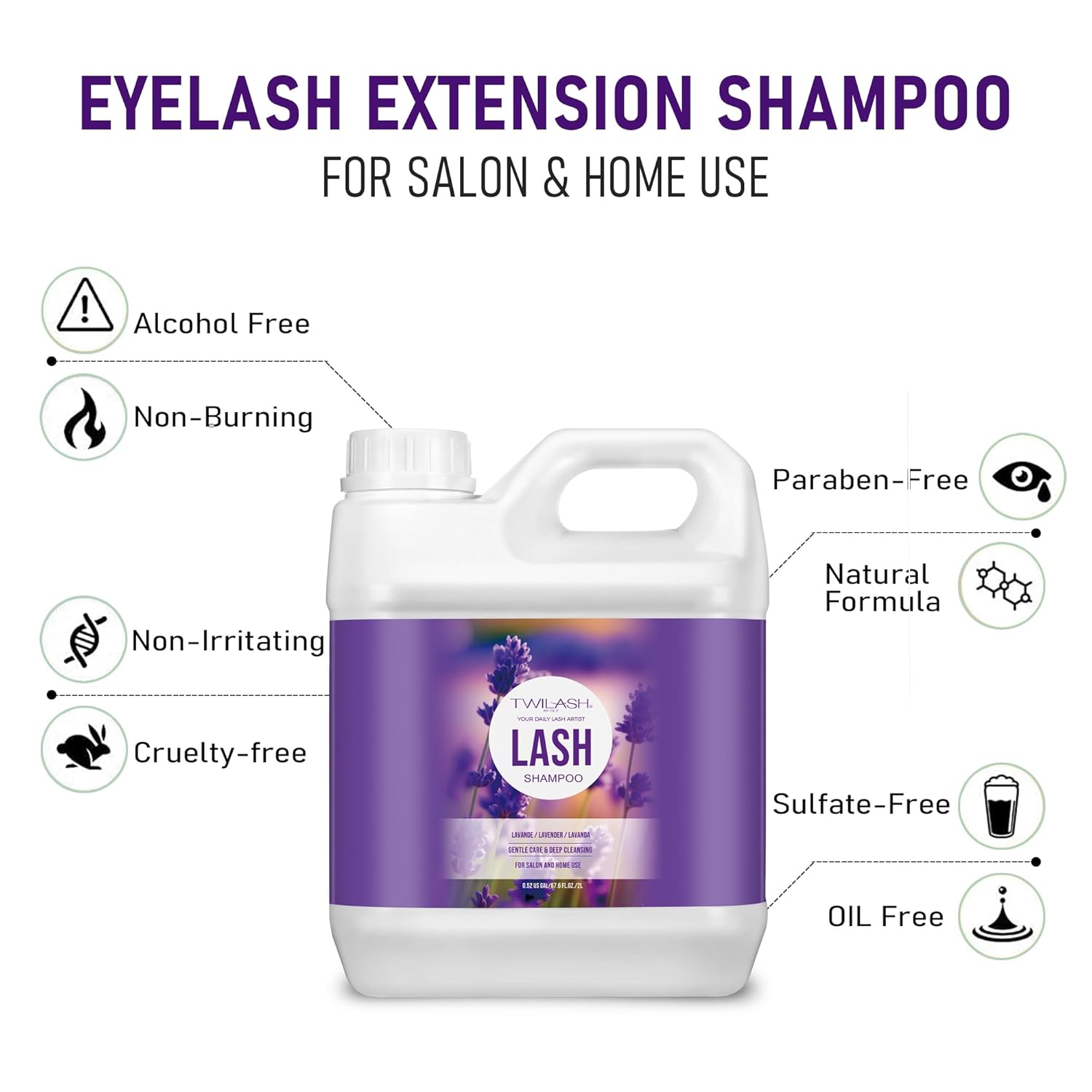 Lash Shampoo Bulk, Eyelash Cleanser for Extensions 2 Liters, Safe Makeup Remover, Non-irritating or Burning Eyelid Foaming Cleanser for Professional Salon and Home Use (Lavender-2L)-Velvo Beauty